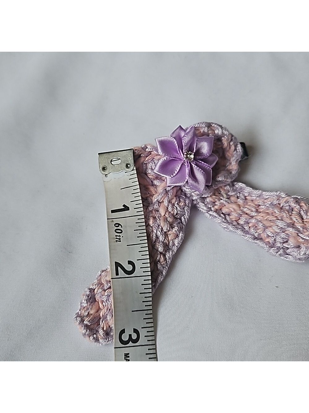 Hand Crafted Purple Crochet Bow Hair Clip Accessory 2.5" black alligator clip - Picture 12 of 17